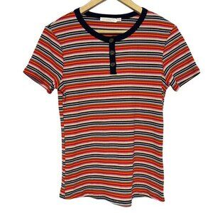 Lush Y2K Style Ringer Top Womens Size‎ M Multicolor Striped Easy Casual Stretch